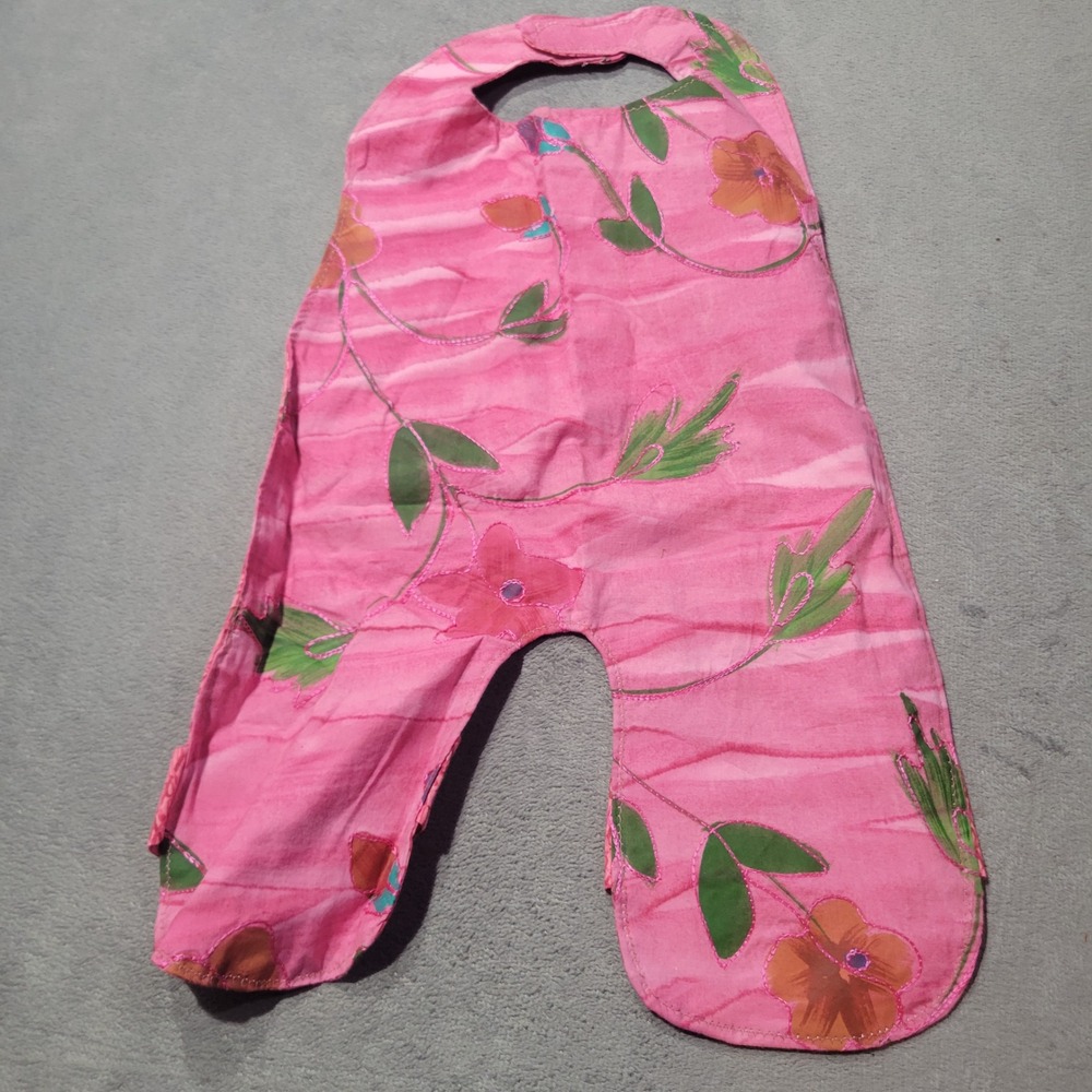 Handmade Reversible Bib Garment Unisex Pink Floral Ribbon Artsy Boho Cottagecore